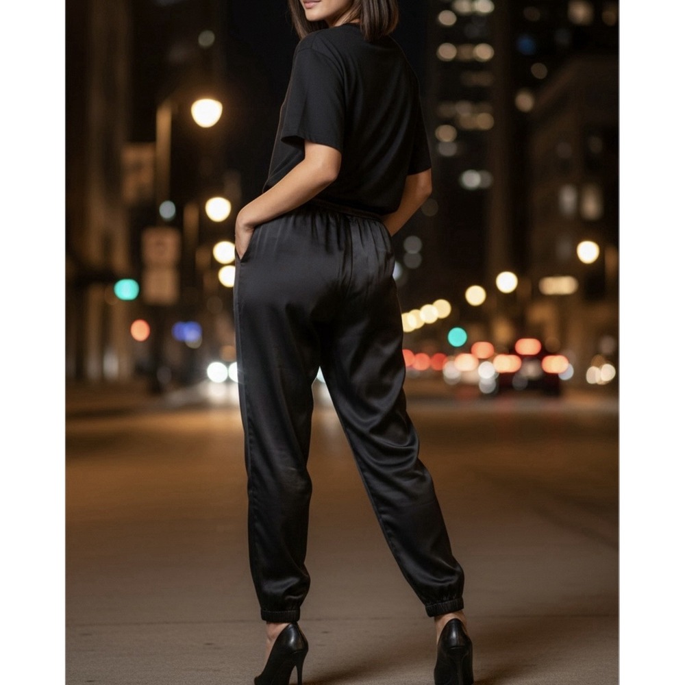 Victoria's Secret Women's Medium Black Ribbed Dressy Lounge Pants Soft‎ Cocktail